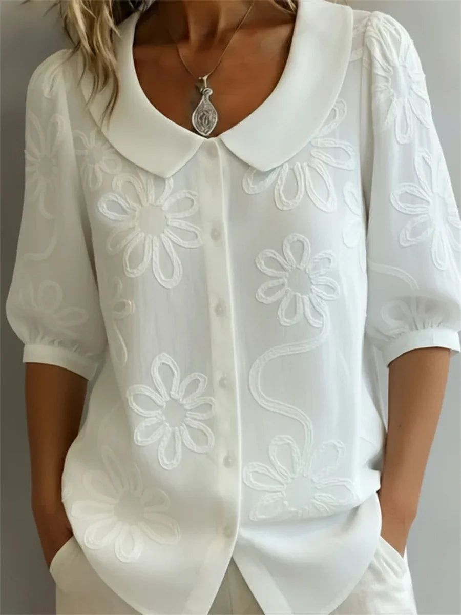 Floral Peter Pan Collar Printed Half Sleeve Shirt