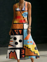 Floral Print V-neck Sleeveless Button-up Maxi Dress