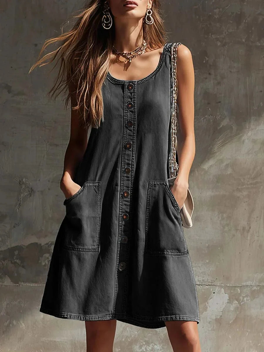 Women's Round Neck Sleeveless Casual Loose Dress