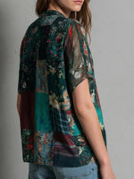 Green Boho Print V-Neck Short Sleeve Top