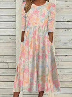 Casual Vintage Round Neck 3/4 Sleeve Dress