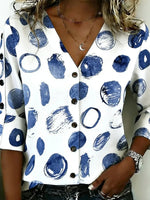 Chic Abstract Dot V-neck 3/4 Sleeve Blouse