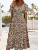 Ethnic Print Round Neck Short Sleeve Dress