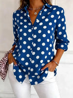 Blue Polka Dot 3/4 Sleeve Button-Down Shirt