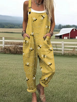 Women's Flying Bees Embroidery Pattern Casual Wide Leg Jumpsuit