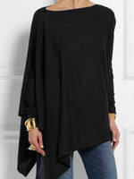 Plain Round Neck Long Sleeves Asymmetrical Tops