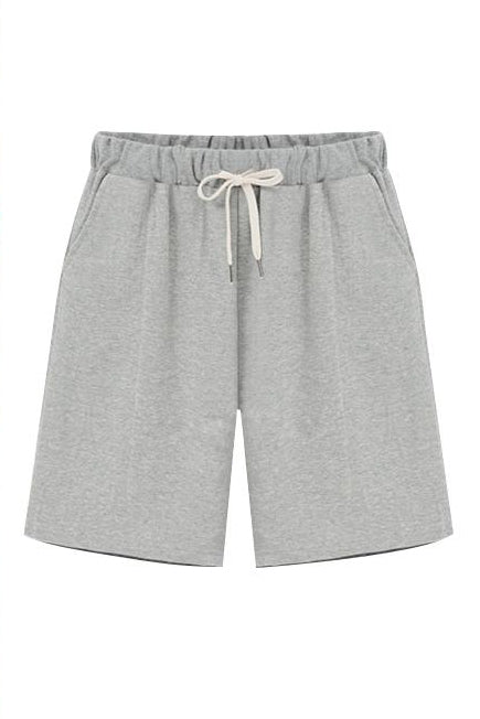 Solid Color with Pockets Elastic Waist Shorts
