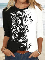 Floral Print Patchwork Crew Neck Long Sleeves Sweatshirt