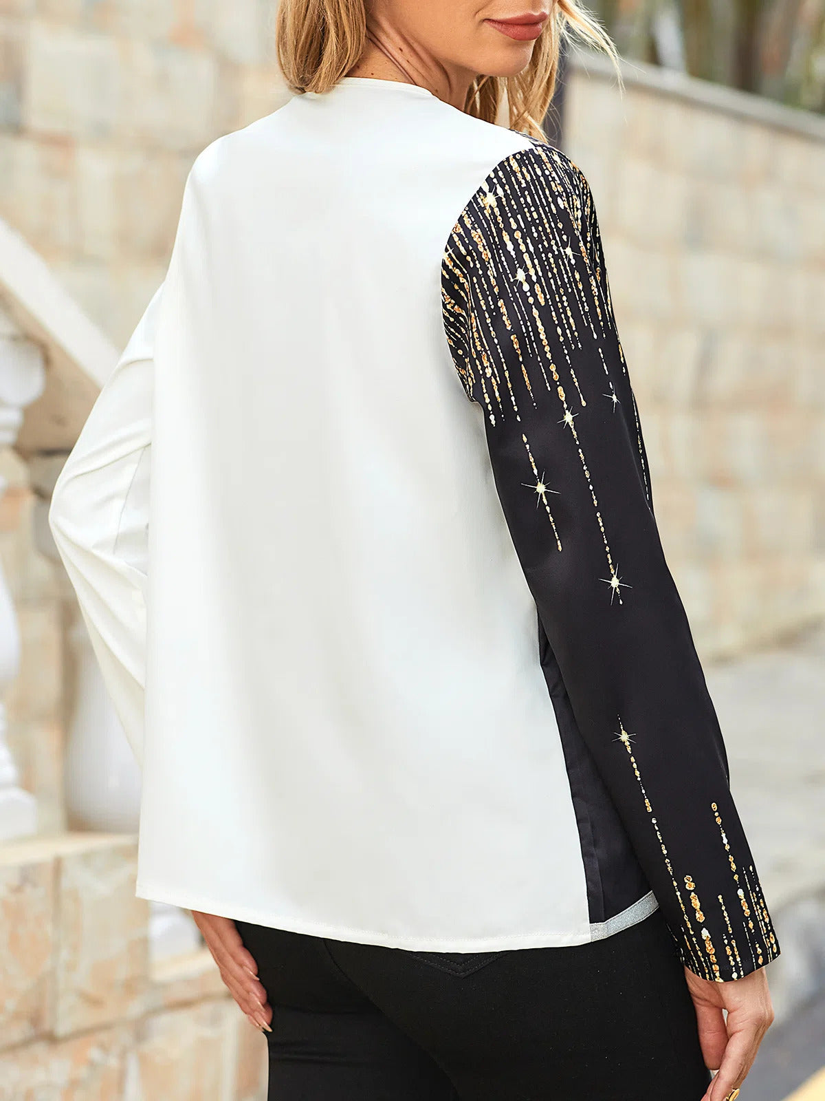 Color Block V-neck Casual Print Long Sleeves Coat