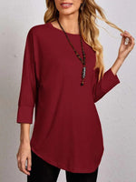 Solid Color Crew Neck Casual 3/4 Sleeves Blouse