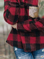 Casual Plaid Collared Long Sleeves Plush Warm Coat