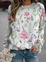 Floral Print Round Neck Long Sleeves Sweatshirt
