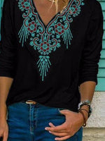 Ethnic Print V-neck Vintage Long Sleeves Sweatshirt