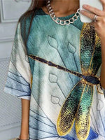 Dragonfly Print Crew Neck Short Shirt