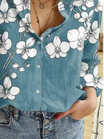 Floral Print Collared Buttons Long Sleeves Blouse