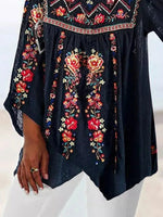 Tribal Floral Print Square Neck 3/4 Sleeves Blouse