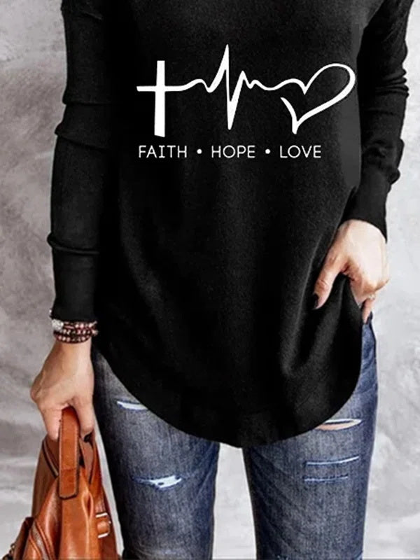 Casual Letter Print V-neck Long Sleeves Sweatshirt