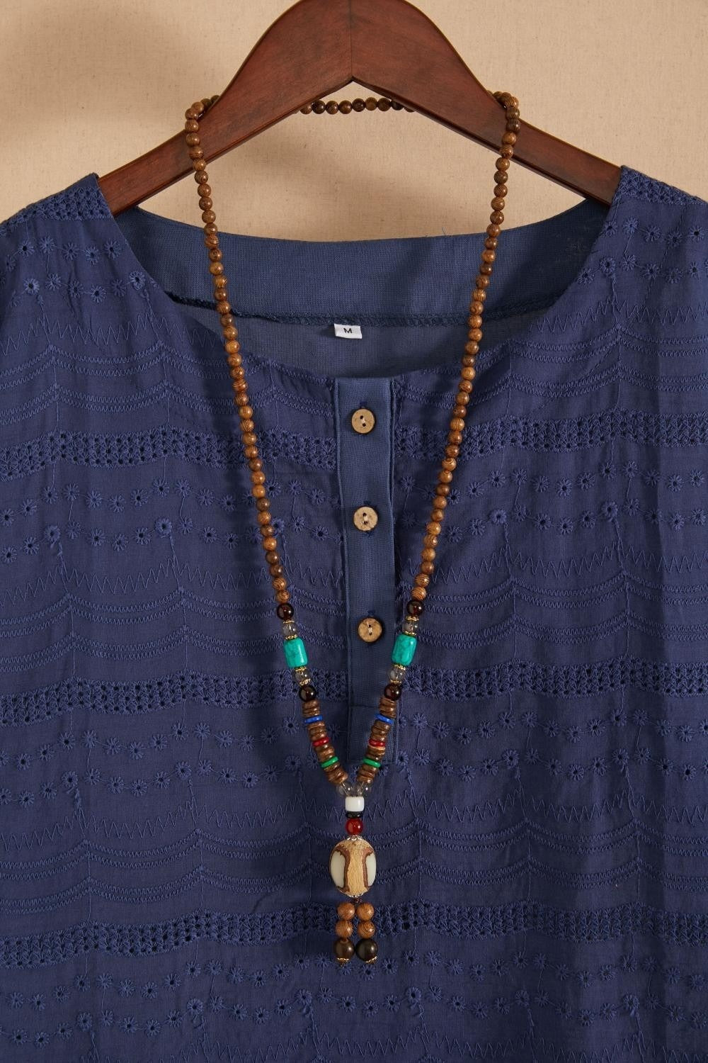 Long Vintage Handmade Buddha Beads Necklace