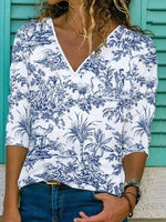 Abstract Print V-neck Casual Long Sleeves Sweatshirt