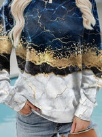 Marbling Print Casual O-neck Long Sleeves Sweatshirt