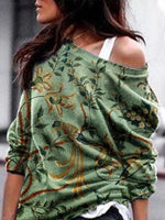 Floral Birds Print Round Neck Long Sleeves Sweatshirt