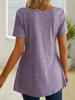Solid Color V-neck Vacation Short Sleeves T-shirt