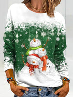Christmas Snowman Snowflake Print Long Sleeves Sweatshirt
