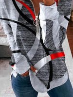 Geometric Print Half Zip Lapel Long Sleeves Sweatshirt