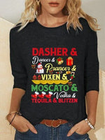 Christmas Alphabet Print Crew Neck Long Sleeves Sweatshirt