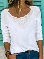 Solid Color Lace Round Neck Long Sleeves Sweatshirt