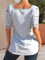 Solid Color Lace Square Neck Short Sleeves T-shirt