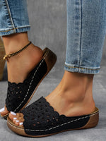 Vintage Floral Slip On Low Heel Slide Sandals