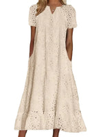 Women's Elegant Strategic Cutout V-neck Short Sleeve Maxi Dress
