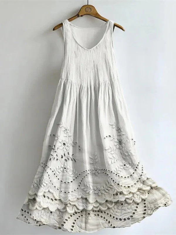 Cottage Floral Print Flowy Linen Tank Dress