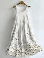 Cottage Floral Print Flowy Linen Tank Dress
