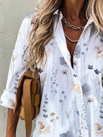 Casual Loose Shirt Collar Floral Blouse