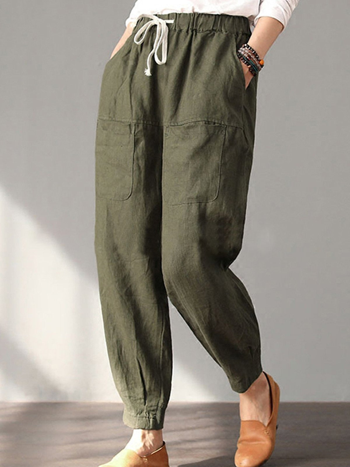 Women's Solid Color with Pockets Casual Plus Size Pants