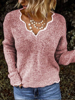 Solid Color Casual V-Neck Long Sleeves Sweater