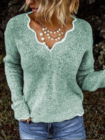 Solid Color Casual V-Neck Long Sleeves Sweater