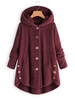 Solid Color Buttons Hooded Long Sleeves Warm Coat