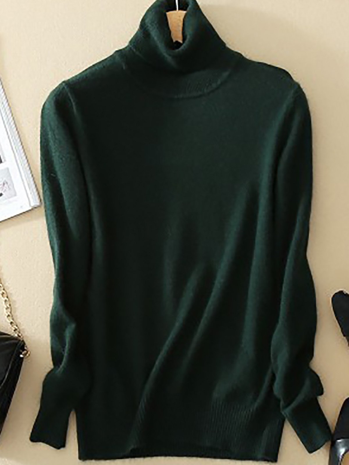Solid Color Casual High Neck Long Sleeves Sweater
