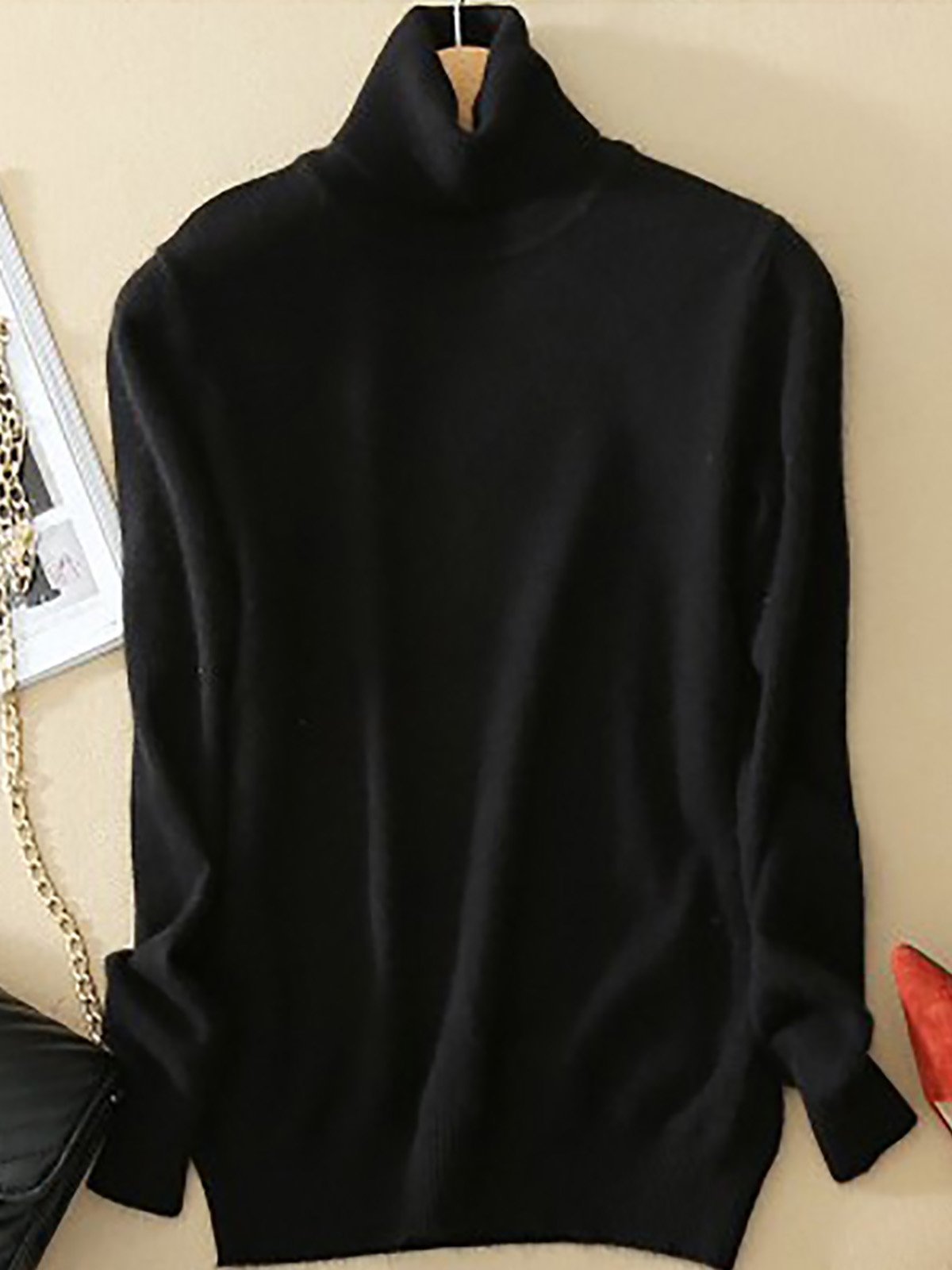 Solid Color Casual High Neck Long Sleeves Sweater