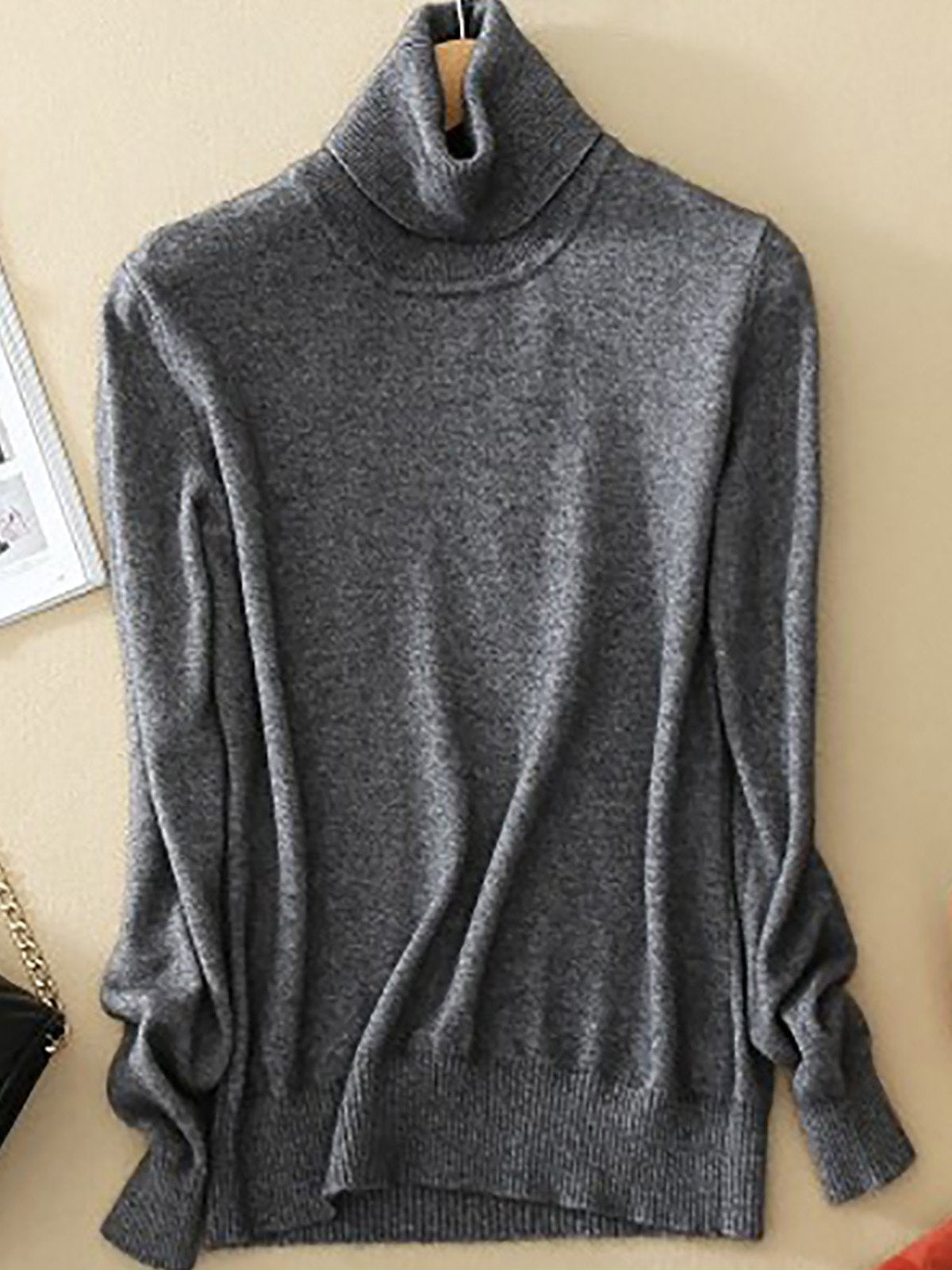 Solid Color Casual High Neck Long Sleeves Sweater