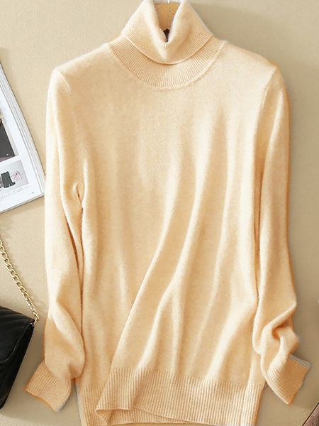 Solid Color Casual High Neck Long Sleeves Sweater