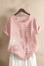 Floral Print Crew Neck Short Sleeves T-shirt