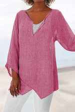 Women's V-neck Solid Color Irregular 3/4 Sleeves Blouse