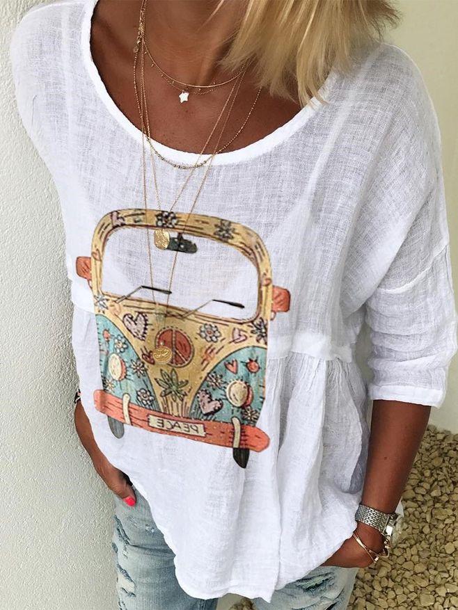 Women's Pattern Print Round Neck Half Sleeves Shirt
