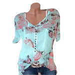 Floral Print V-neck Short Sleeves Blouse