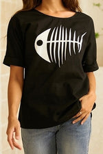 Fish Print O-neck Short Sleeves T-shirt