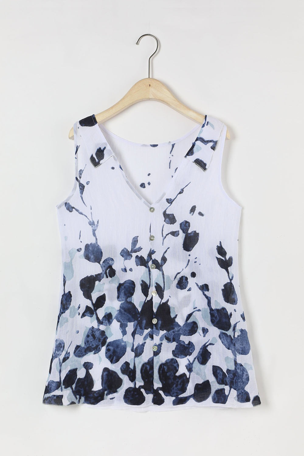 White Floral Print Sleeveless Plus Size Shirt